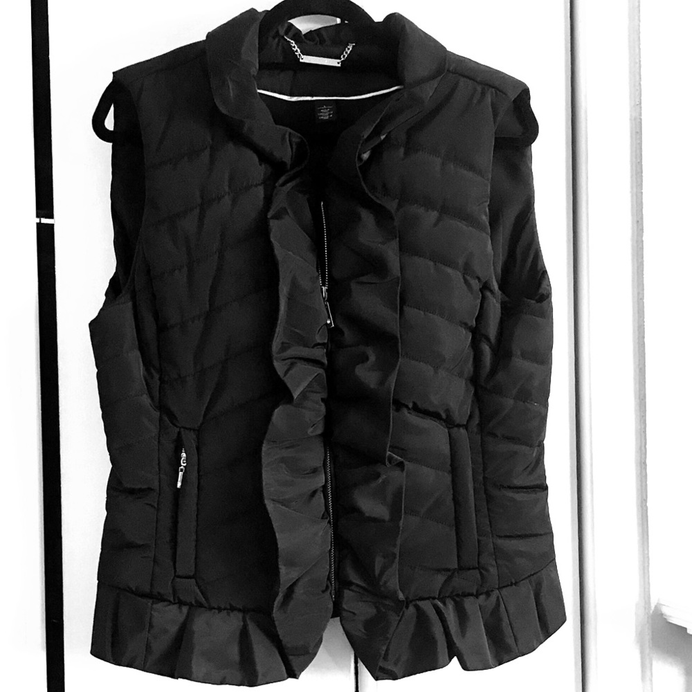 WHBM - NWOT - Black Puffer Vest with Ruffles